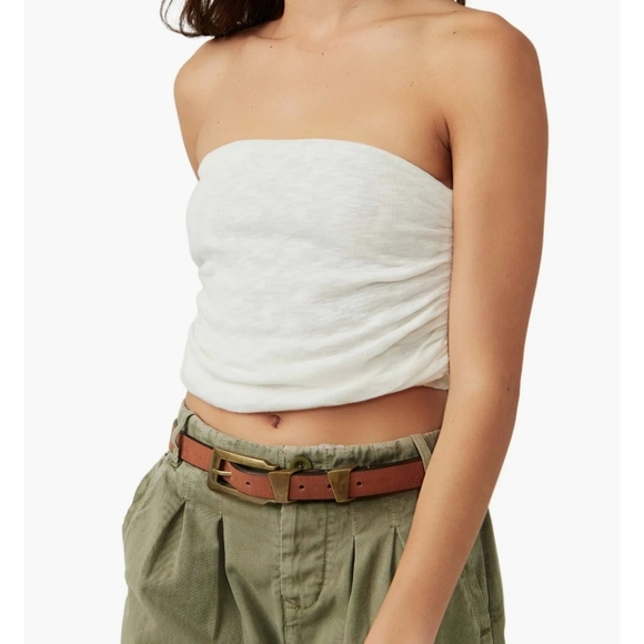 Free People Boulevard Cropped Tube Top in White Size L - Picture 1 of 8